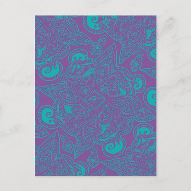 Cartão Postal Padrão Violet and Turquoise da Estrela Persa de Ma (Frente)