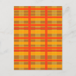 Cartão Postal Padrão Xadrez Laranja Vermelho Retro