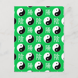 Cartão Postal Padrão Yinyang Chinês de Fundo Verde