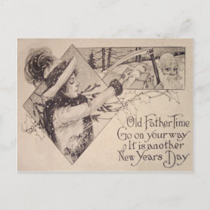 Cartão Postal Padre Time Woman Scythe Holly