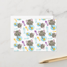 Cartão Postal Padrões De Gatos, Gatos Cutes, Gatinhos, Peixes