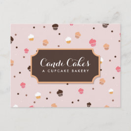 Cartão Postal Padrões de padaria de Cupcakes bonitos, cor-de-ros