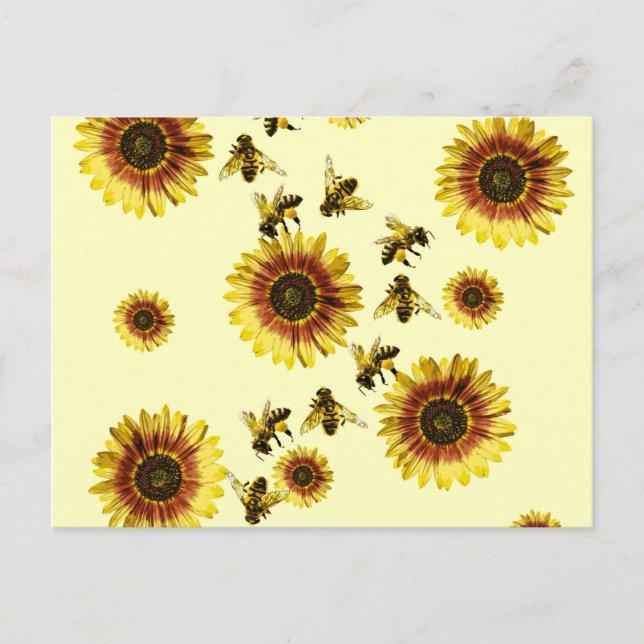 Cartão Postal Padrões de Verão de Sunflower Amarelos e Abelhas d (Frente)