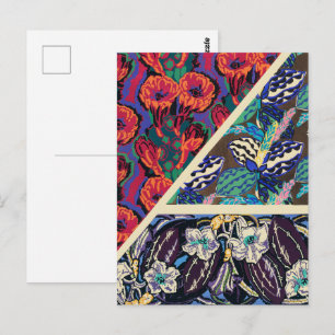 Cartão Postal Padrões Florais Geométricos Art Déco Franceses Vin