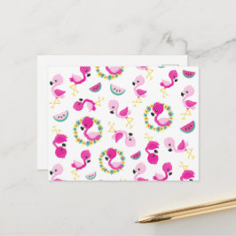 Cartão Postal Padrões Tropicais, Flamingos, Melancias, Flores
