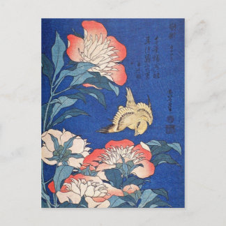 Cartão Postal Paeonia Lactiflora e Atlantic Canary (Hokusai)