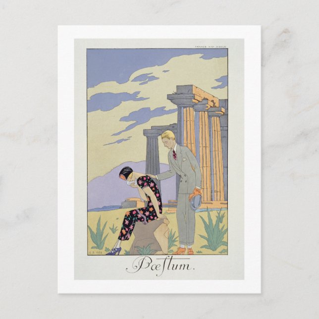 Cartão Postal Paestum, 1924 (impressão pochoir) (Frente)