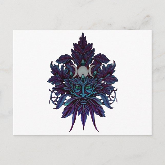 Cartão Postal Pagan Green Man Triple Moon Wiccan Deus (Frente)