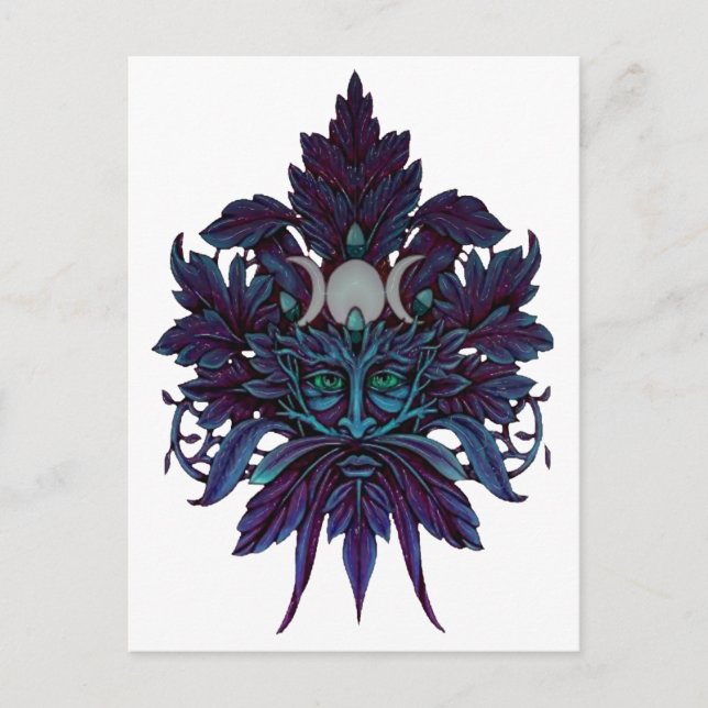 Cartão Postal Pagan Green Man Triple Moon Wiccan Deus (Frente)