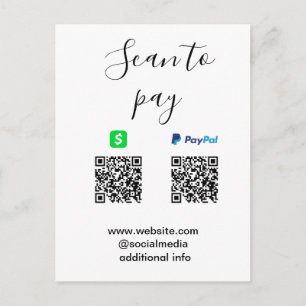 Cartão Postal Pagar Paypal Cashapp scanear para pagar QR adicion