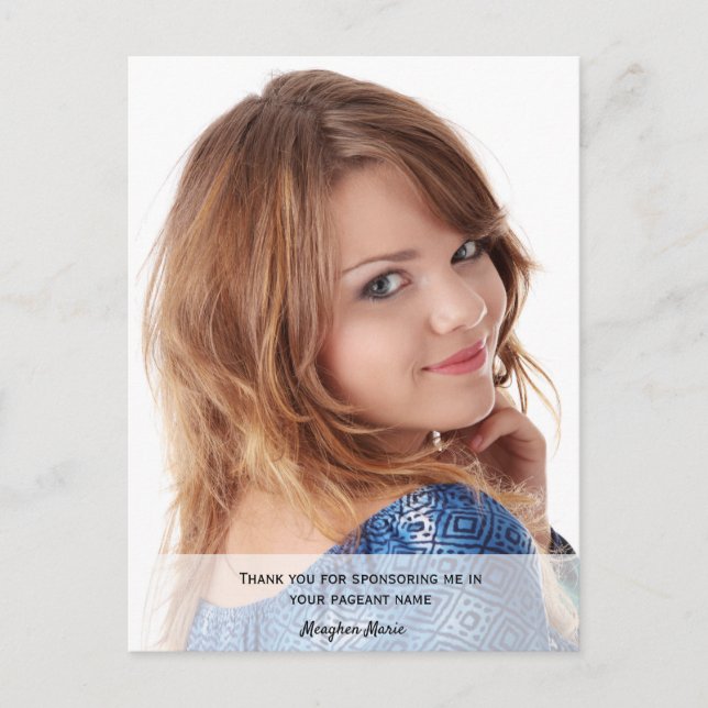 Cartão Postal Pageant Sponsor Obrigado Foto (Frente)