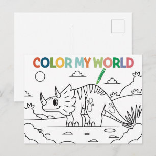 Cartão Postal Página de Colorir Dinossauro Divertida 