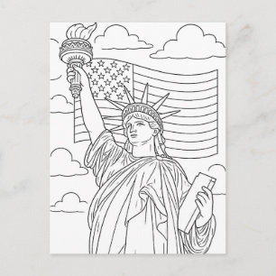 Cartão Postal Página para Colorir da Estátua da Liberdade Patrió