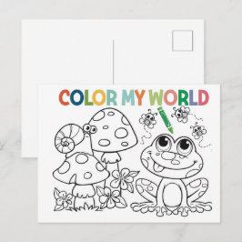 Cartão Postal Página para Colorir de Sapo e Caracol Fofo