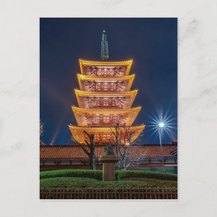 Cartão Postal Pagoda Cinco Telhados no Templo de Asakusa, Tóquio