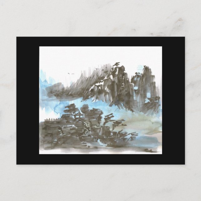 Cartão Postal Pagoda nas montanhas do cartão-postal preto (Frente)