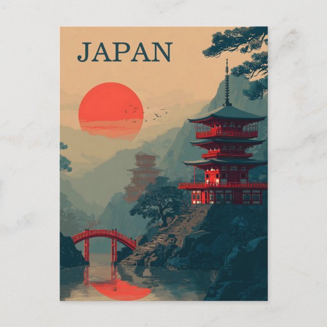 Cartão Postal Pagode Japonesa vintage (Frente)