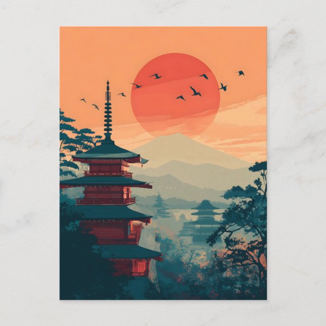 Cartão Postal Pagode Japonesa Vintage (Frente)