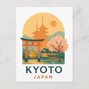 Cartão Postal Pagode Minimalista de Viagens ao Japão Antigo Kyot