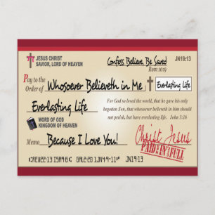 Cartão Postal Pagos em Cheio Salvo por Jesus Check Christian