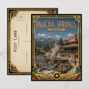 Cartão Postal Pagosa Springs Colorado Arte Vintage Deco Dourado