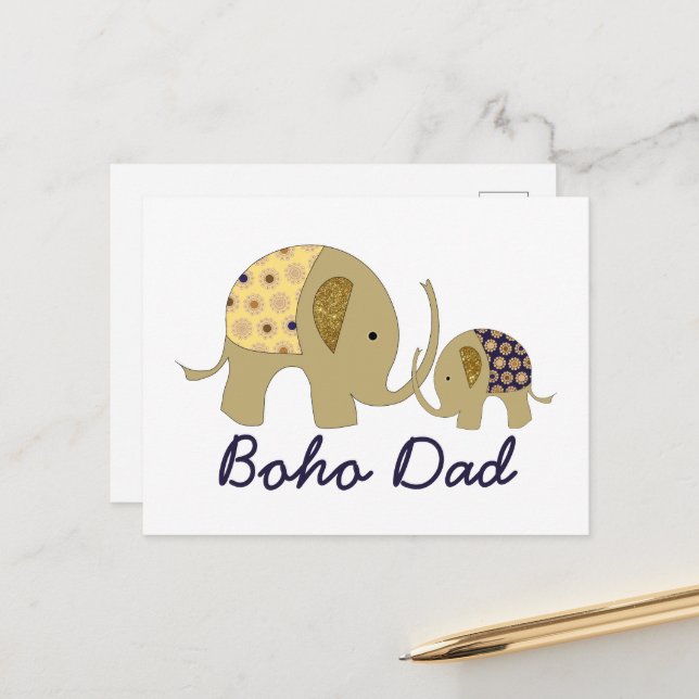 Cartão Postal Pai Boho, Elefante Dourado (Frente/Verso In Situ)