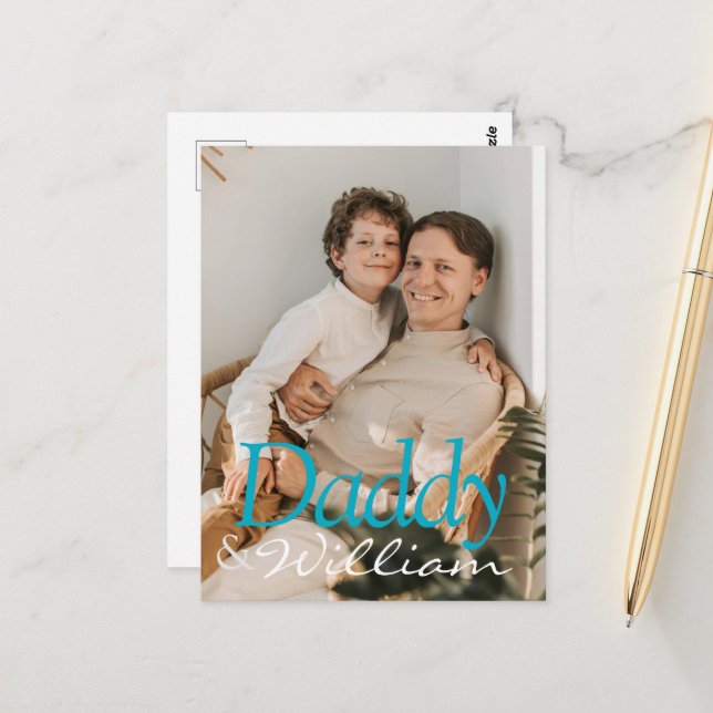 Cartão Postal Pai de Fotografia Personalizado Moderno e Nome do  (Frente/Verso In Situ)