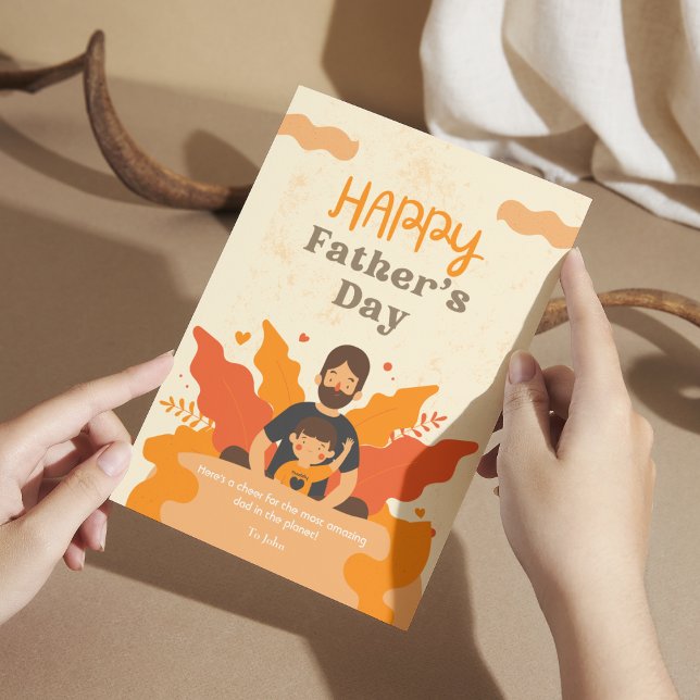 Cartão Postal Pai E Filho Modernos Laranja | Dia de os pais feli (Criador carregado)