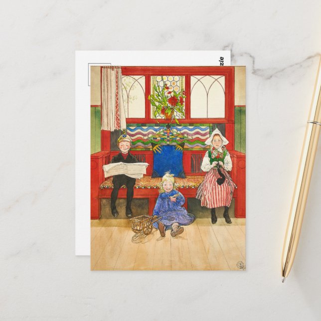 Cartão Postal Pai, Mãe e Filho de Carl Larsson (Frente/Verso In Situ)