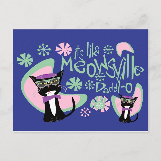 Cartão Postal Pai Meowsville-O Beatnik Gatinho 2 (Frente)