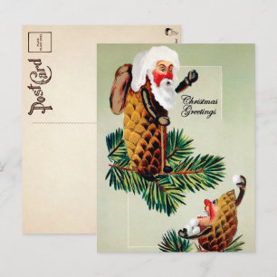 Cartão Postal Pai Natal de pinha vintage vitoriano Natal