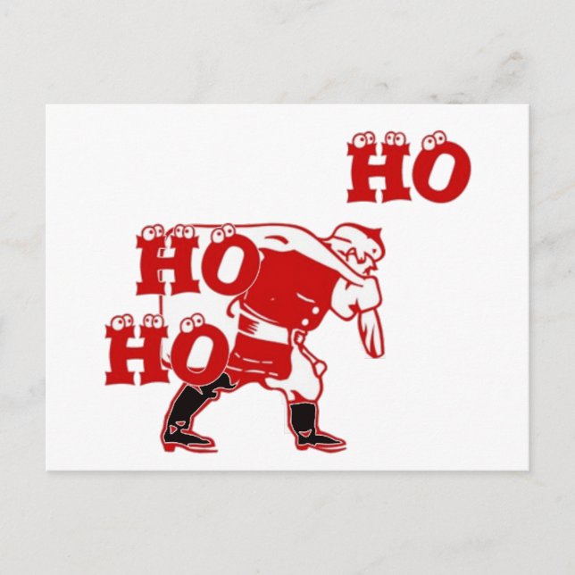 Cartão Postal Pai Natal Vermelho e Branco a Caminhar Ho Ho Ho Im (Frente)