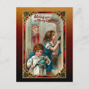 Cartão Postal Pai Natal Vintage   Crianças   Quadro Ornamentado