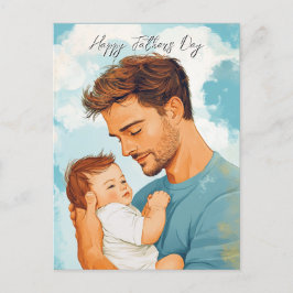 Cartão Postal Pai segurando filho e dentro de Mensagem personali