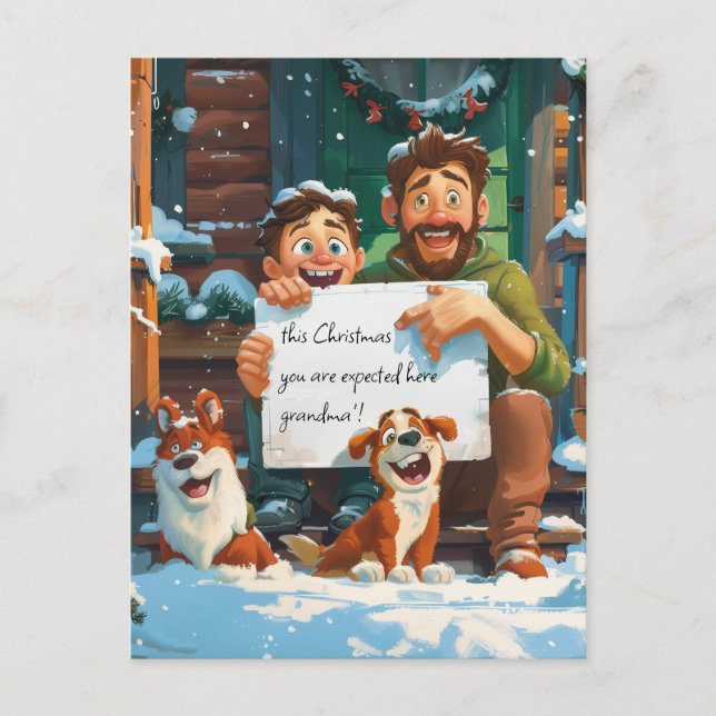 Cartão Postal Pai, seu filho e dois cachorros (Frente)