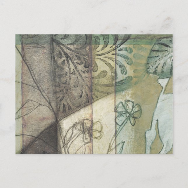 Cartão Postal Painel de Jardim com Folhas, Flores e Grama (Frente)