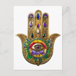 Cartão Postal Painted Gold Hamsa Amethyst Ruby Third Eye