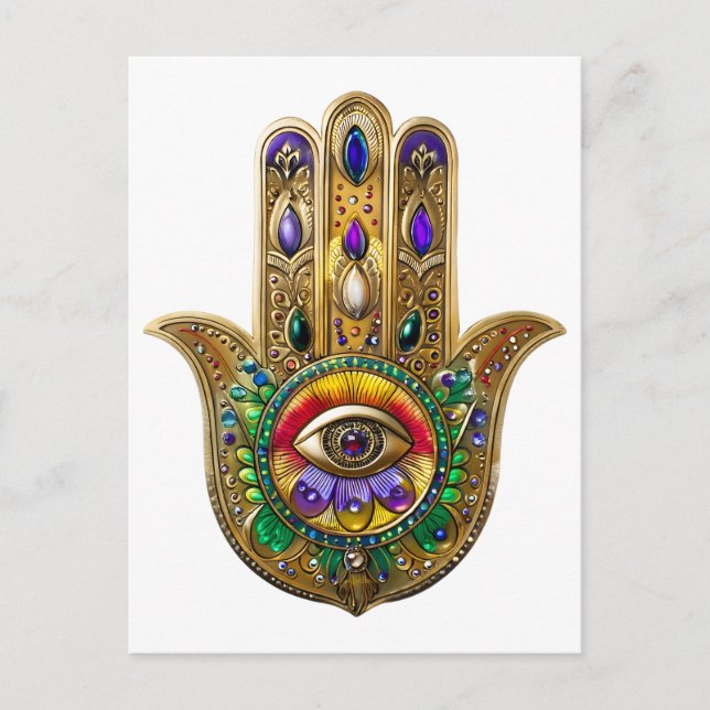 Cartão Postal Painted Gold Hamsa Amethyst Ruby Third Eye (Frente)