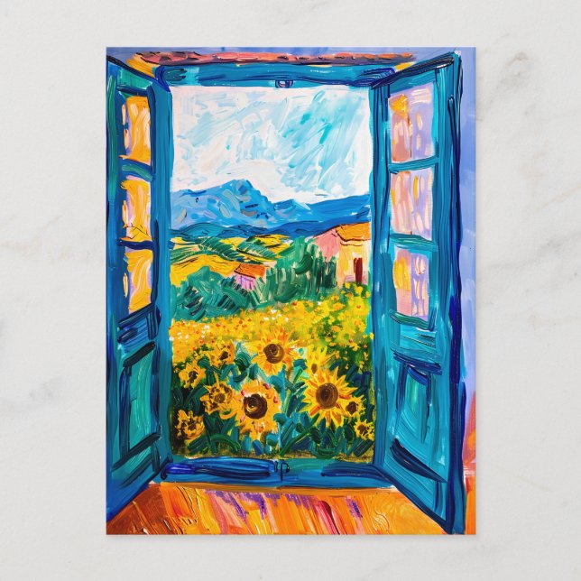 Cartão Postal Painting of View of Sunflower Fields in Summer (Frente)