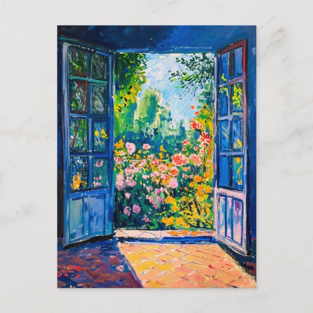 Cartão Postal Painting Terrace View of flower garden (Frente)