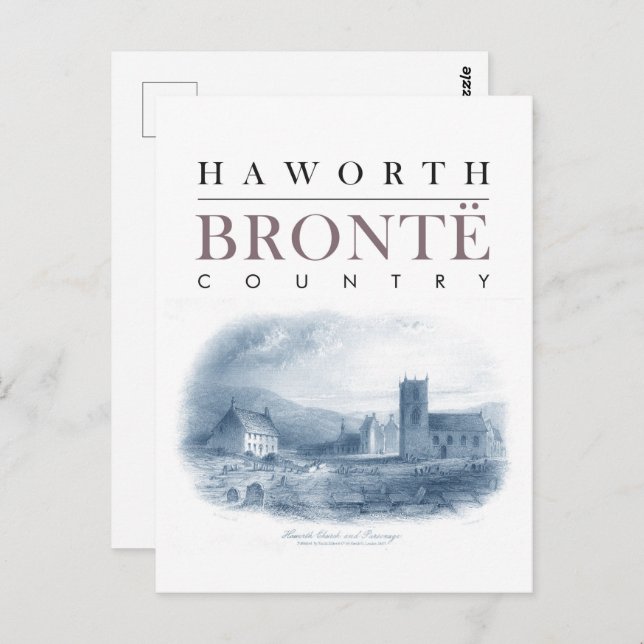 Cartão Postal País de Bronte com Igreja Haworth e Parsonage (Frente/Verso)