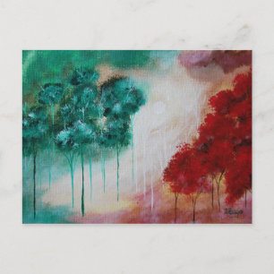 Cartão Postal Paisagem Abstrato de Arte Encantada Árvores Magra
