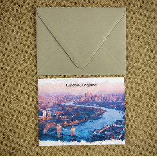 Cartão Postal Paisagem Aérea de Londres Inglaterra em Aquarela