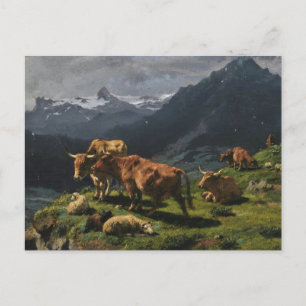 Cartão Postal Paisagem alpina dos bovinos pelo Posto Rosa Bonheu