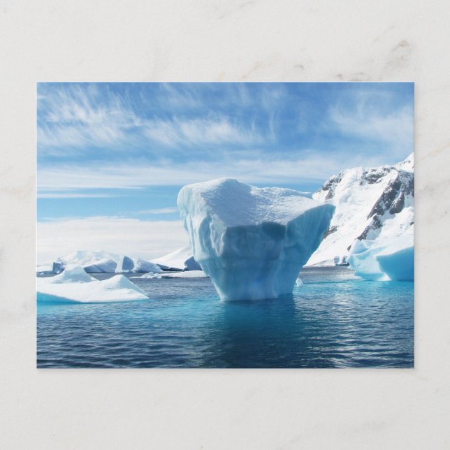 Cartão Postal Paisagem Antártica Bonita com Iceberg (Frente)