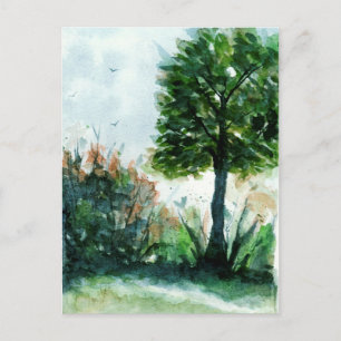 Cartão Postal Paisagem Aquarela Árvore de Arte Assentos Naturai