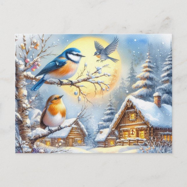 Cartão Postal Paisagem Branca de Pássaros 10 (Frente)