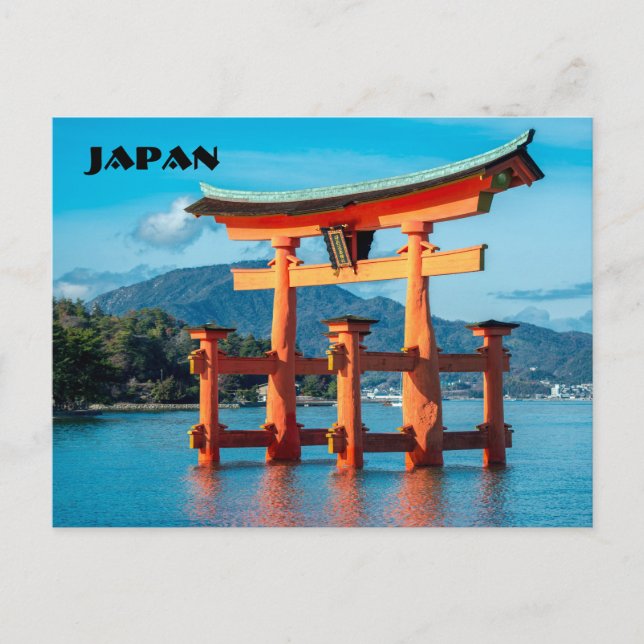 Cartão Postal Paisagem Cênica com Porta de Torii Japonesa (Frente)