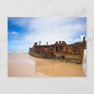 Cartão Postal Paisagem cêntrica Maheno naufrágio praia Austrália