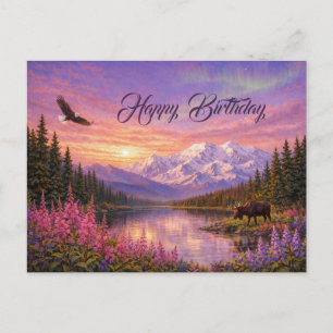 Cartão Postal Paisagem Colorida de Aniversário do Alasca